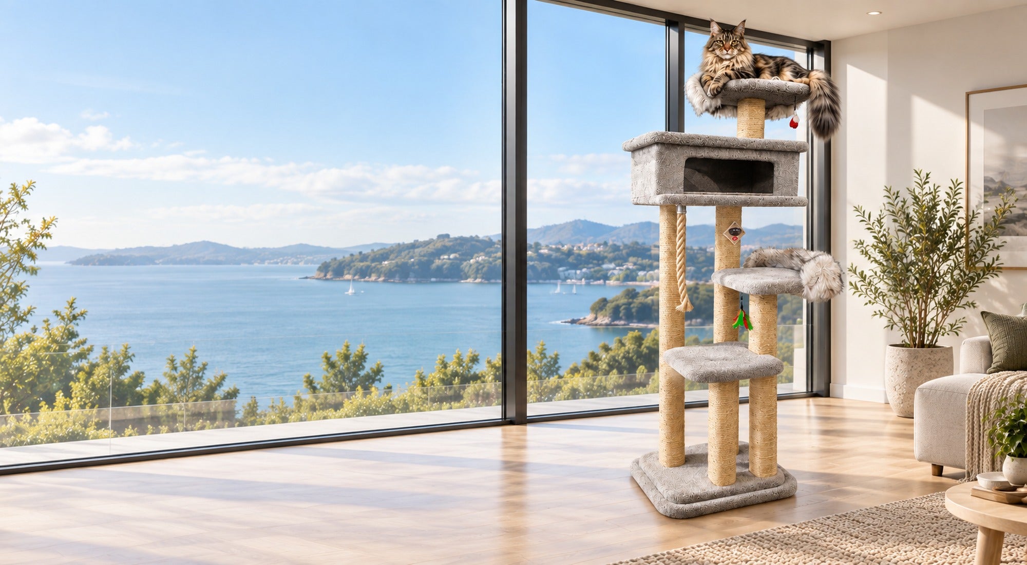 KatAttack New Yorker 2.1 metre cat tower in a premium waterfront home